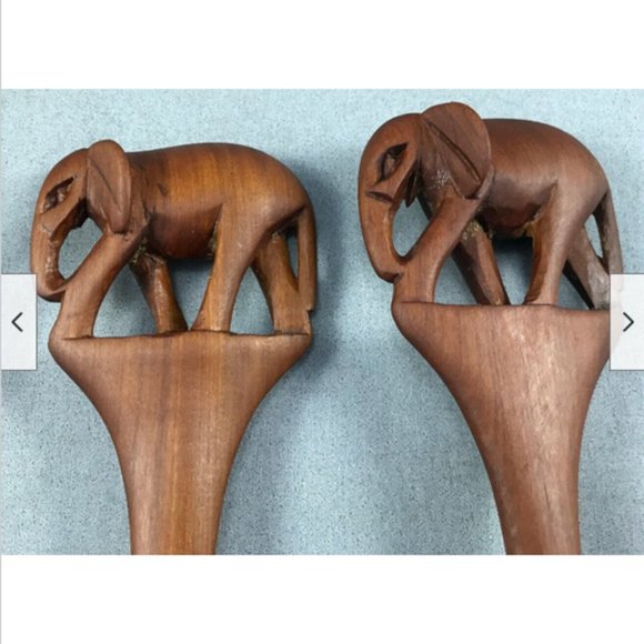 Hand carved Elephant Salad Serving Teak Wood Spoon & Fork - Picture 2 of 4